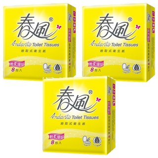 春風 輕柔細緻抽取式衛生紙 雙層, 8包, 3袋
