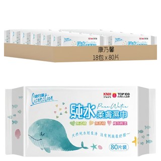 康乃馨 純水柔膚濕巾 鯨魚版, 80片, 18包