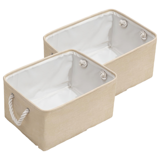 菓拉小舖 可折疊棉麻衣服收納箱, 米色, 2個