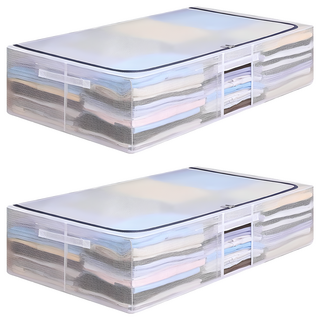 超大防水床底收納箱 PVC/合金支架 容量:約70L, 加大(80 x 47 x 18cm), 透明, 2個