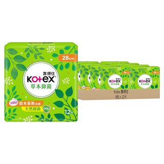 Kotex 靠得住 草本抑菌衛生棉, 28cm, 12片, 8包