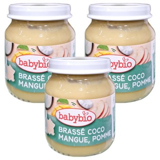 babybio 生機芒果椰奶蘋果米泥, 130g, 3罐, 芒果, 椰奶, 鳳梨