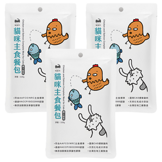 MEOW SERVANT 喵皇奴 全齡貓主食餐包 泥狀質地 符合AAFCO/NRC主食標準, 雞肉+鮭魚, 320g, 3包