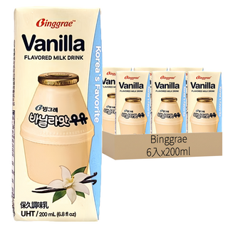 Binggrae 香草牛奶, 韓國國民飲品, 6入, 濃郁香草風味, 200ml