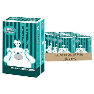 BENI BEAR 邦尼熊 Tiffany 藍條紋抽取式家用紙 190 x 190mm 100張, 6包, 8袋