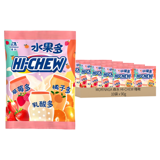 MORINAGA 森永 HI-CHEW 嗨啾 軟糖，草莓、橘子、乳酸口味，多項維生素，營養滿分, 90g, 10包