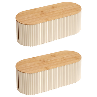 高級質感波浪木蓋電線收納盒, 奶霜白, 2個
