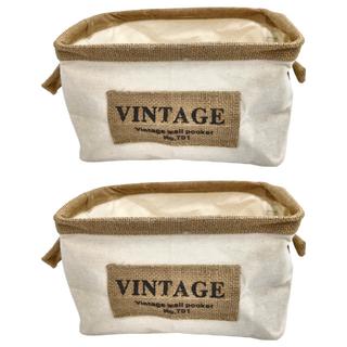 Vintage 復古收納籃, 2個, 亞麻色