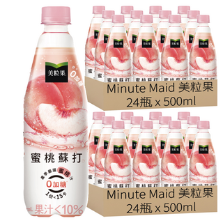 Minute Maid 美粒果 零加糖蜜桃蘇打 500ml, 清爽無負擔, 產季嚴選蜜桃汁, 一份不到15卡, 果汁加氣泡, 48瓶
