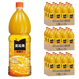 Minute Maid 美粒果 柳橙汁 12瓶, 添加天然果肉, 含200天日照的陽光果粒, 使用進口柳橙整顆壓榨, 1.25L, 36瓶