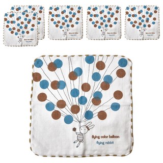 Gemini 双星 紗布氣球小兔印花小方巾 100%純棉 24*24公分, 棕色, 6條