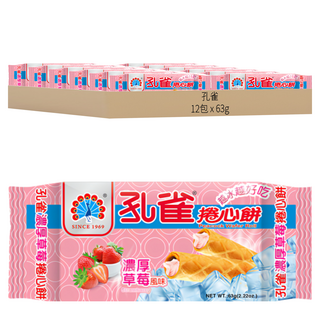 孔雀 捲心餅 濃厚草莓口味 63g, 12包