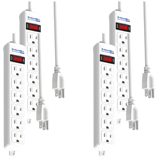 POLYWELL 寶利威爾 1切6座電源延長線 3孔 PW15-T05-A071, 2.7m, 白色, 4條