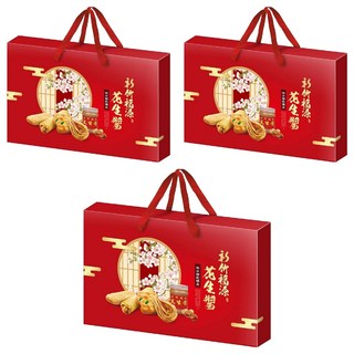 新竹福源 花生醬綜合餅乾禮盒 372g, 花生醬夾心餅8入 + 水滴蛋捲8入 + 花生醬有餡蛋捲4入 + 花生醬米棒10入, 3盒