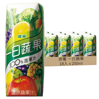 波蜜 一日蔬果 100%蔬果汁, 250ml, 18入