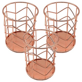 金屬圓形收納筆筒, 10x8x8cm, V形玫瑰金, 3個