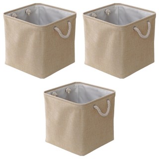 小麥購物 亞麻收納籃 方形款 C176 382g, 3個, 米色