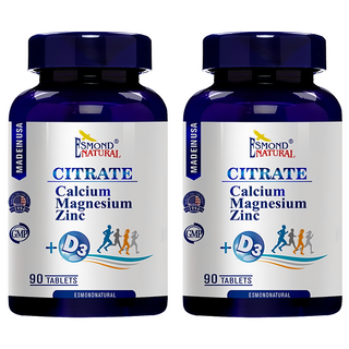 ESMOND NATURAL 愛司盟 檸檬酸鈣鎂鋅+D3 90顆 檸檬口味 補充鈣質 維持骨骼健康, 185g, 2瓶