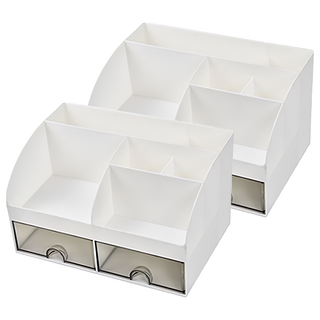 樂居家 多功能桌面收納盒, 簡約風 階梯式分類 大容量 透明抽屜, 白色, 2個