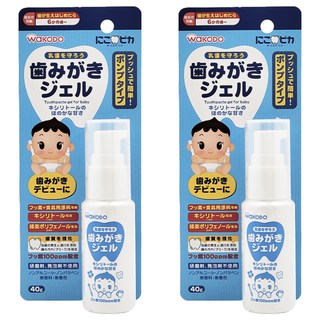 WAKODO 和光堂 嬰兒護齒凝膠牙膏, 含氟100ppm, 添加綠茶多酚及木醣醇, 日本製造, 40g, 2瓶