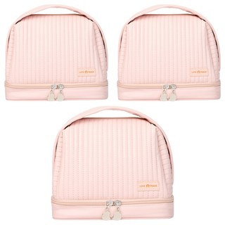 iSFun 奶油條紋 防水化妝包 雙層手提收納包 附可拆式筆袋 醫生包大開口設計, 粉色, 3個