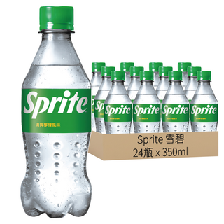 Sprite 雪碧 清爽檸檬風味 (350ml), 透明氣泡 沁涼解渴, 不含咖啡因, 24瓶