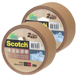 3M Scotch 牛皮紙膠帶 48mmx40Y，一般OPP膠帶的2倍黏力, 可手撕，適用封箱用，可用麥克筆書寫, 3039, 2捲