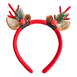 聖誕鹿角髮飾Set, 多款可選 髮箍/髮夾, 松果/白雪球/黃咖耳/紅綠球款, 松果髮箍 紅色, 1組