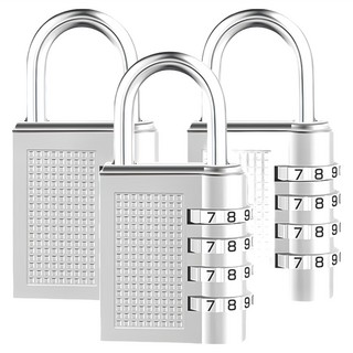 防盜密碼鎖 Set 3, 鋅合金+不鏽鋼材質，大號四碼, 3 x 1 x 6.5cm, 銀色