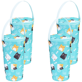 保冰保溫吸管杯套 21cm x 7.5cm, 藍色貓咪, 1組