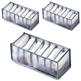 分隔收納袋 小 7格, 灰色, 3個