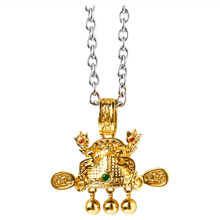 財神小舖 招財進寶財神帽項鍊, 富貴金色, 1條