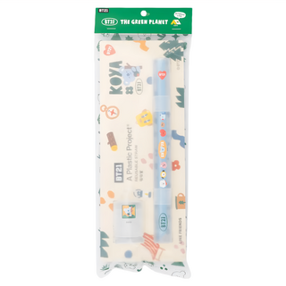 A Plastic Project BT21 吸吸管 粗吸管直徑12mm 4g + 細吸管直徑9mm 3g + 捲捲罐 4 x7cm + 掛鉤 + 收納管 26cm 24cm KOYA, 1組