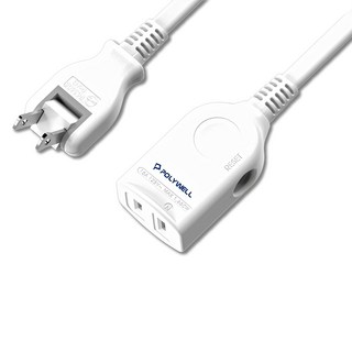 POLYWELL 寶利威爾 2P中繼型電源延長線 1孔, 0.9m, 白色, 1條