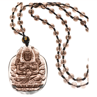 財神小舖 生肖鼠 千手觀音 本命佛 頂級冰晶黑曜石項鍊 鏈長約62cm, 黑曜石, 1條