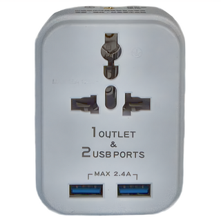 Dr.AV 聖岡科技 2P台灣專用 + 萬國轉換插頭 1 Outlet & 2 USB Ports MAX 2.4A, 1個