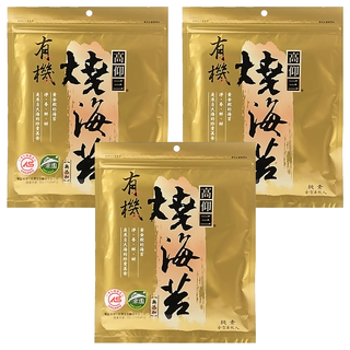 高仰三 有機燒海苔 原味, 酥脆可口 低糖高膳食纖維, 20g, 3袋