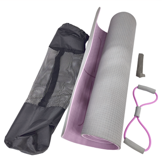 ZHONGOU 長紅 TPE加厚款雙色瑜珈墊 10mm厚 TP18 贈綁帶+背袋+拉力繩或拍拍球(顏色款式隨機), 紫色, 1組