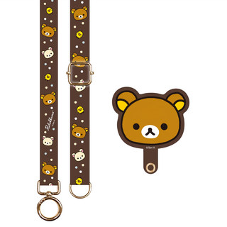 Rilakkuma 拉拉熊 多功能手機夾片掛繩, 可調節式背帶，可愛夾片設計，快速安裝，解放雙手神器, 大頭 咖啡色, 1個
