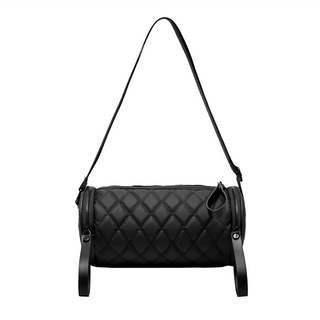 經典菱格小香風防水圓型桶包 內部大容量, 1個, 29x14x14cm