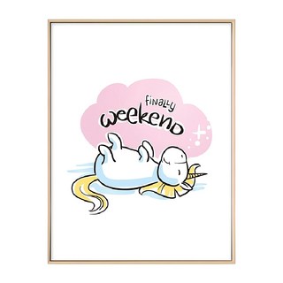 獨角獸 Finally Weekend 藝術掛畫, 40 x 30cm, 金色, 1個