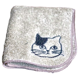 日本 松尾美雪 紗布巾 手帕 20x20cm 正面100%棉, 灰白賓士貓, 1個