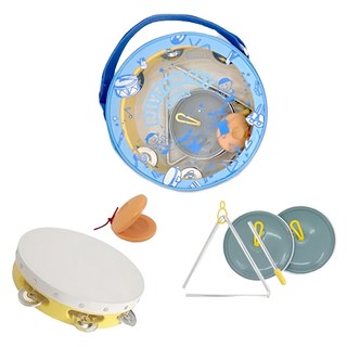 samick 三益樂器 節奏樂器組 NSR-24B 鈴鼓 + 三角鐵 + 響板 + 鑼, 藍色, 1組