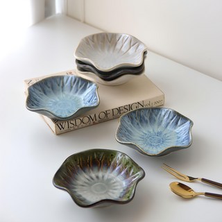 JUST HOME 日式窯燒陶瓷5.5吋荷口盤6件組 H5729-13D, 1組, 復古白 2個 + 冷煙灰 2個 + 水墨綠 2個, 復古白 + 冷煙灰 + 水墨綠