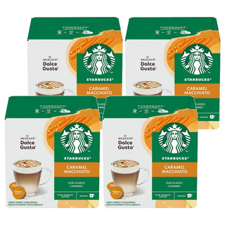 STARBUCKS 星巴克 NESCAFE 雀巢咖啡 Dolce Gusto 多趣酷思 焦糖瑪奇朵咖啡膠囊 咖啡膠囊5.5g 6顆 + 牛奶膠囊15.8g 6顆, 4盒, 21.3g, 12顆