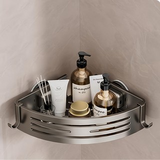 HOUDER 吸盤式太空鋁置物架 三角 升級加高, 槍灰色, 1個