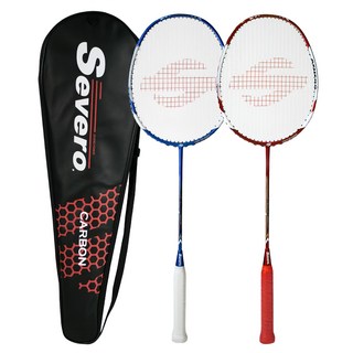Severo 全碳纖維 Ponte 80 Power 羽球拍 2支 + 黑色全拍套 藍色 + 紅色 1組, 藍紅