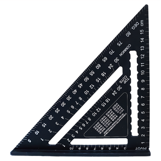E-BASE 百駒尺業 鋁合金三角尺 台灣製 角度/長度/寬度測量 0~15cm 0~90度角度測量, 黑色, 1支