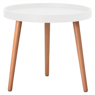 E-home 伽法爾北歐造型小圓几 MDF材質桌面 防水易清潔 立體桌沿 實木腳, 白色, 1個