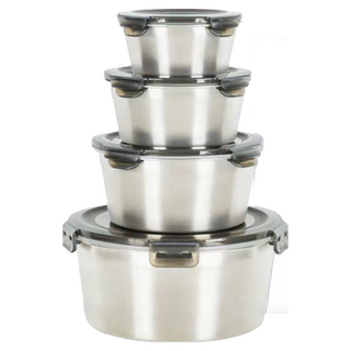 食品級304不鏽鋼密封保鮮盒套組, 4個容器 + 4個蓋子, 1組